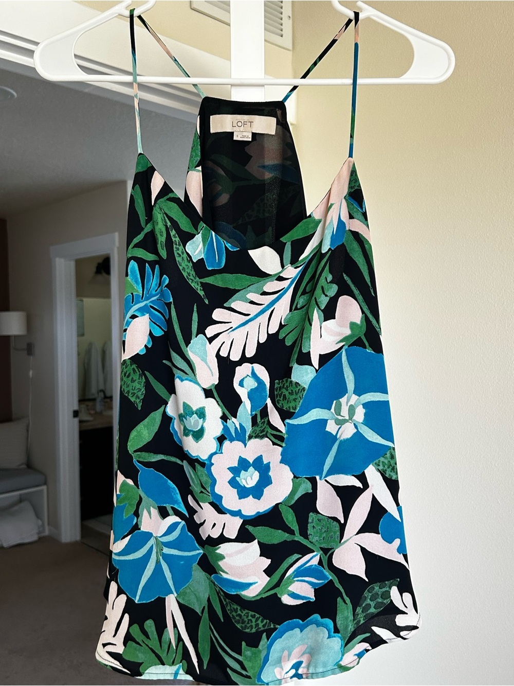 LOFT Black Floral Cami Dress with Blue, Green & Cream Print